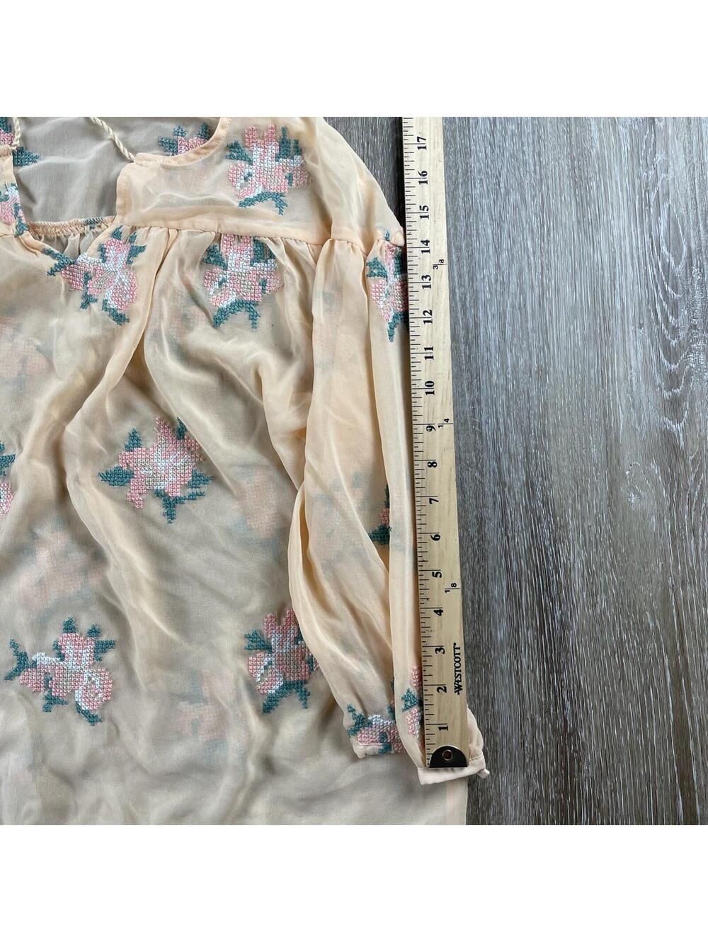 Ariat Women's Roxanne Embroidered Blouse S Boho Floral Sheer Tassel Top - Picture 12 of 16